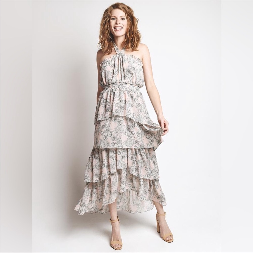 MISA Los Angeles Pink Floral Valeria Halter Midi Dress - Picture 3 of 10